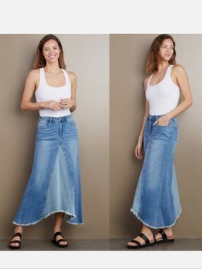Wash lab “Selma” pieced 2 tone sky denim skirt Size 27